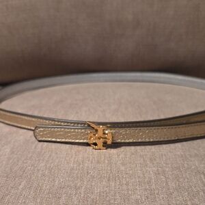 Tory Burch Gold/Silver Leather Belt With Small Gold Buckle